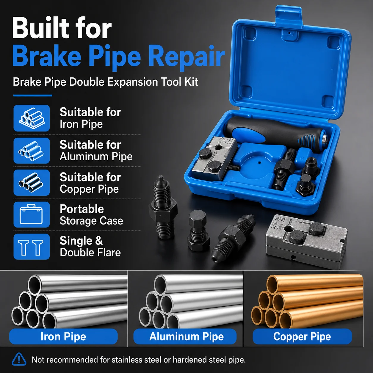 Professional Brake Line Flaring Tool Handheld Metal Brake Pipe Repair Kit for Car Motorcycle Truck Automotive Garage Maintenance - view 6