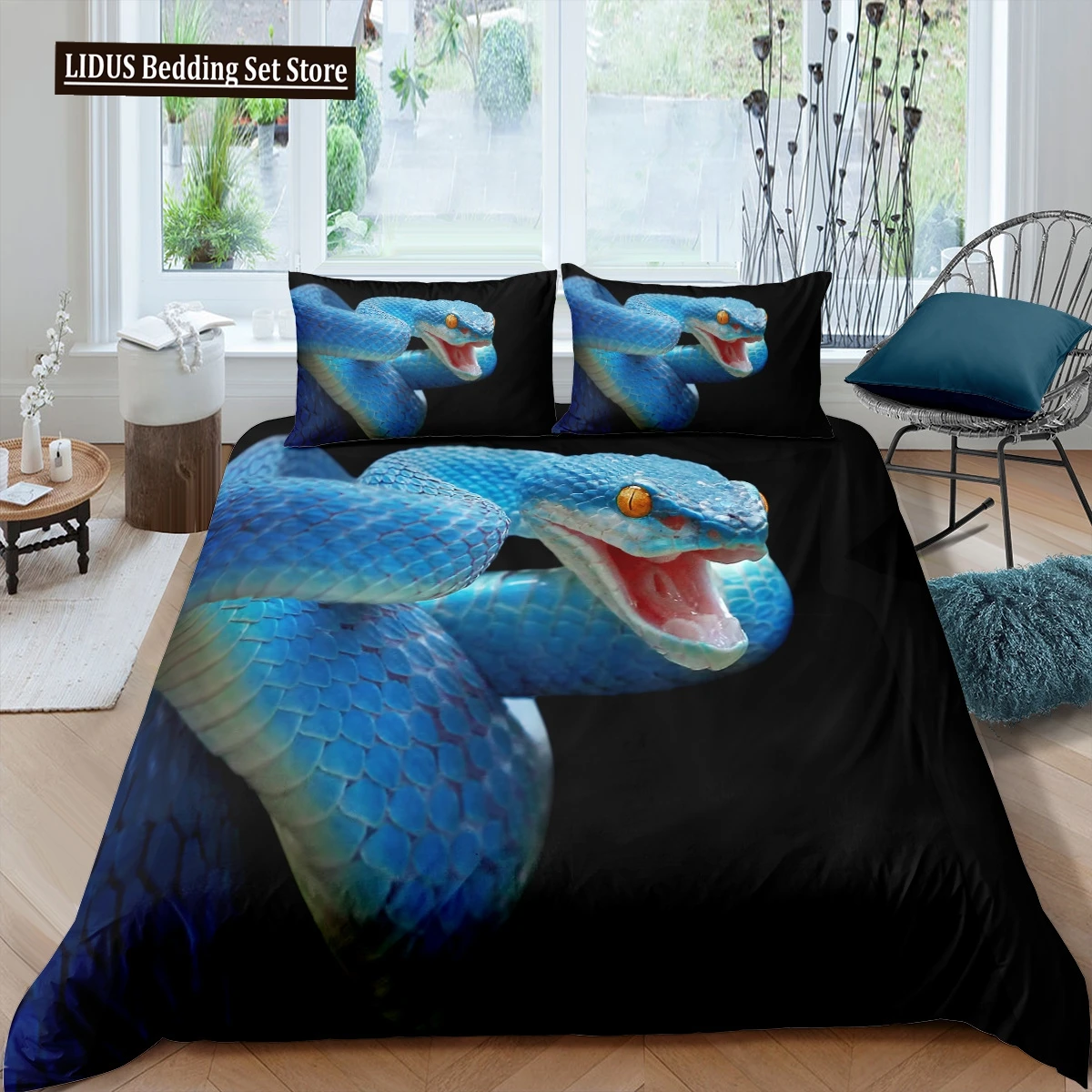 

Snake Duvet Cover Set 3D Python Polyester Comforter Cover Reptile Tropical Theme Quilt Cover For Kid Boy Girl Bedroom Full Size