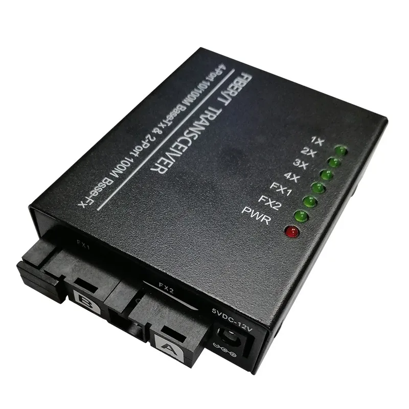 SC 2 Fiber FX +4Port RJ45 10/100M Base -Tx Fiber Transciver  A B Fiber Media Converter 1PCS