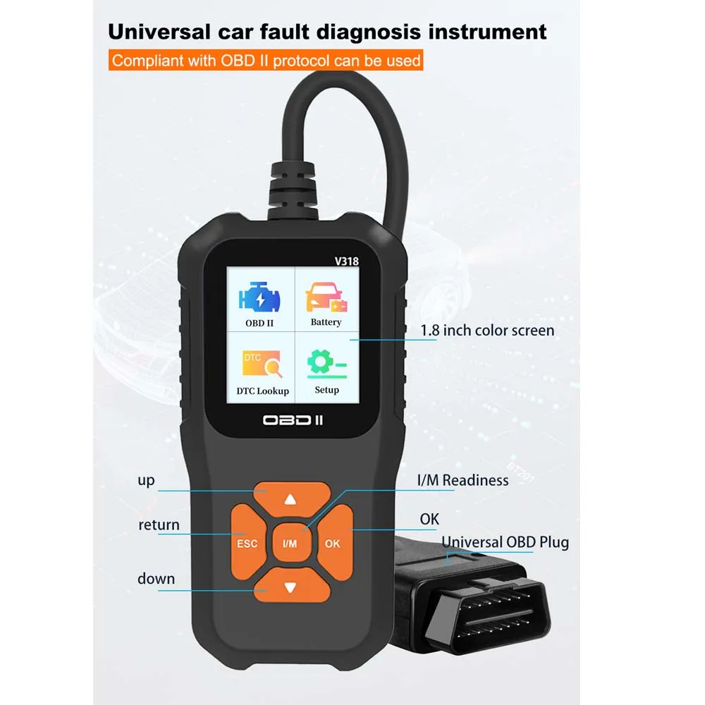 

For V318 OBD2 Scanner: Engine Reading, Clear The Engine Malfunction Light & Car Fault Diagnostic Instrument, Mechanic Tools