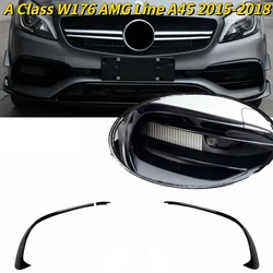 3pcs Front Bumper Spoiler Splitter Trim for Mercedes‑Benz A Class W176 AMG Line A45 2015 2016 2017 2018 Glossy Black