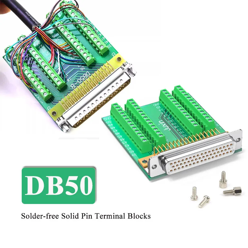 DB50 Solder-free Connector Solid Pin 3 Rows of 50 Cores Terminal Blocks Male Female Board 50 Pin Double-shielded 1-meter Cable