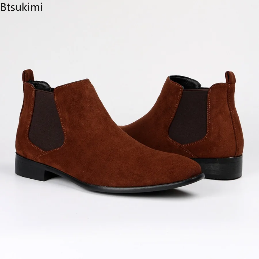 New Men's Casual Business Ankle Boots Formal Chelsea Boots Small Square Head Shoes Versatile Fashion Male PU Leather Short Boots
