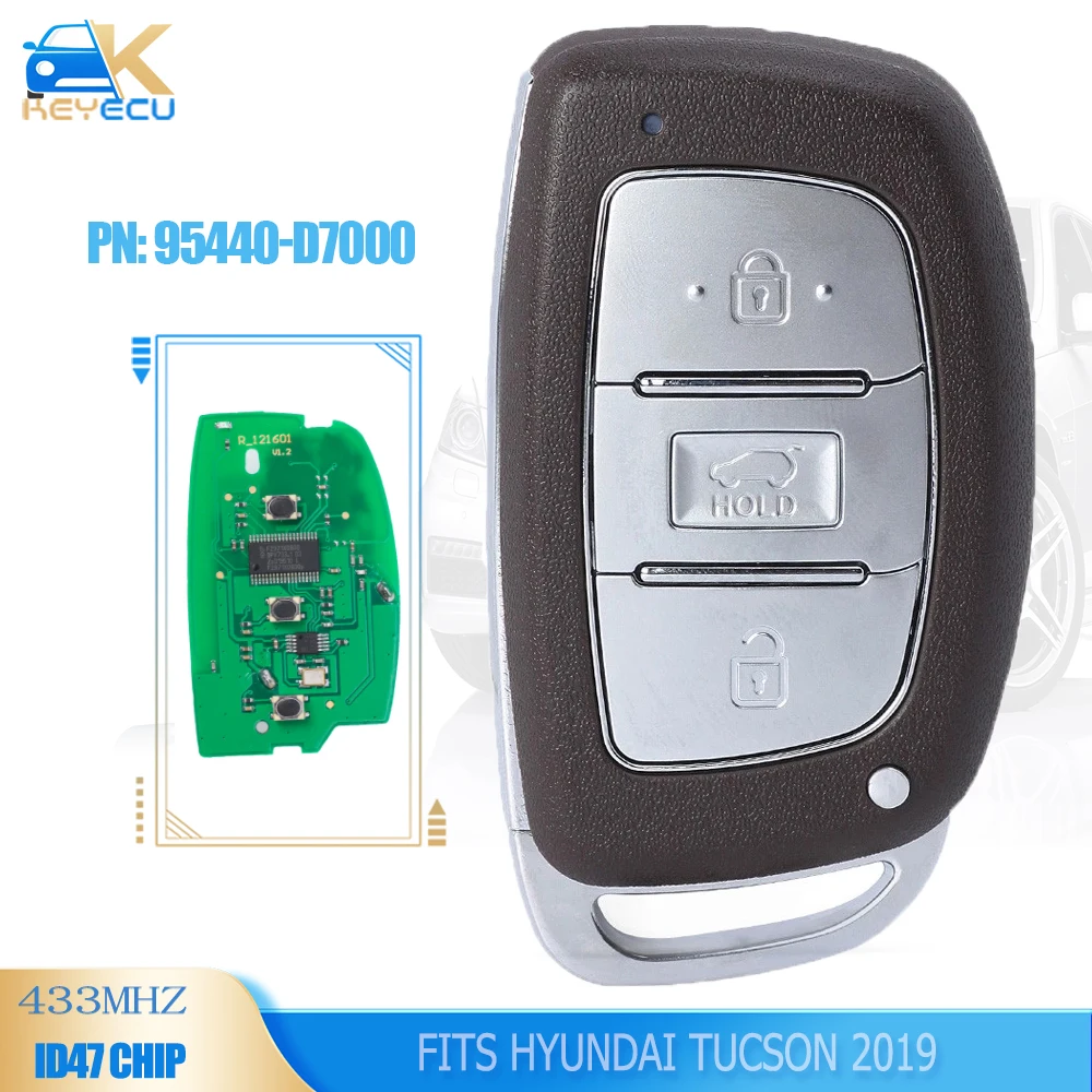 

KEYECU P/N: 95440-D7000/95430-D3000 FSK 433,92 МГц ID47 Интеллектуальный дистанционный автомобильный брелок с 3 кнопками для Hyundai Tucson 2019