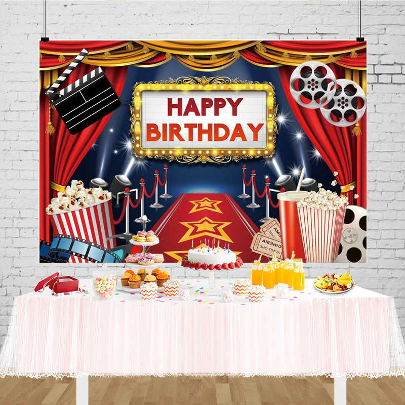 

Cinema Backdrop Vintage Movie Night Party Decorations Hollywood Star VIP Red Carpet Stage Photo Background Photography Banner