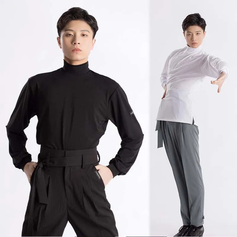 

Latin Dance Costume Men Long Sleeve Dance Tops Tango ChaCha Competition Stage Wear Male Dancer Training Clothes Black White 1871