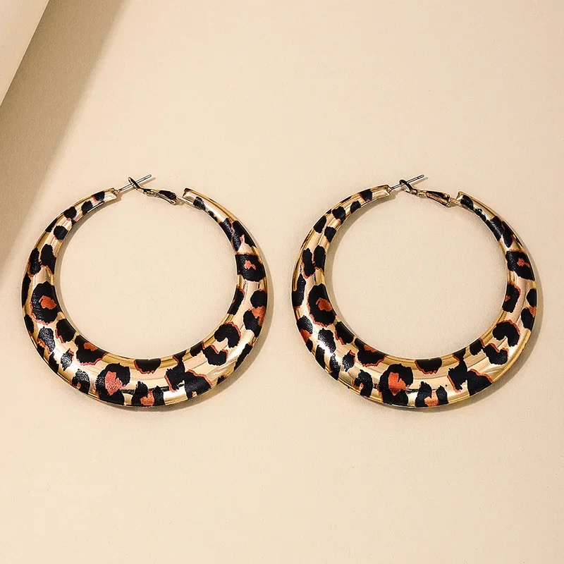 Exaggerated Hoop Earrings for Women Geometric Leopard Print Party Gift Holiday Fashion Jewelry Ear Accessories DE079