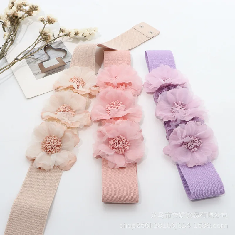 Korean Style Small Flower Wide Waist Belt Summer Sweet Cover All Match Skirt Pink Women Fashion Handmade Accessories