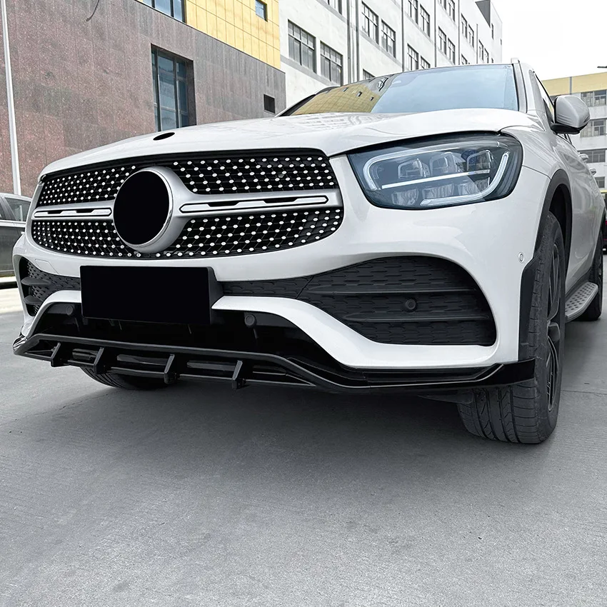 For Mercedes Benz GLC Class X253 GLC200 260 300 2020-2022 AMG Car Front Bumper Lip Glossy Black or Carbon Fiber Look Body Kit