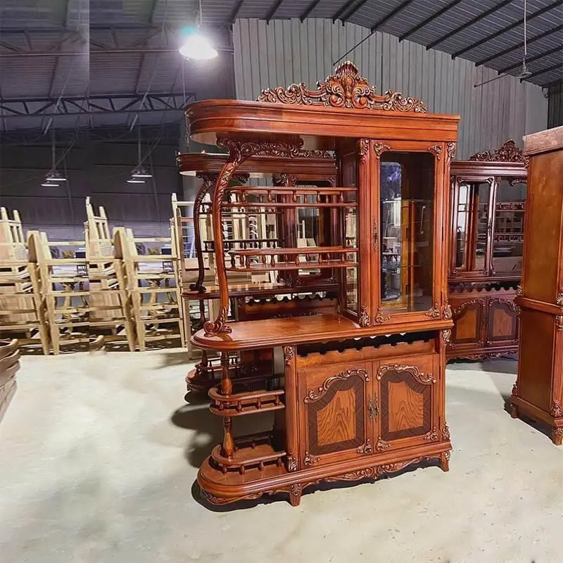 American solid wood room hall entrance door Double-sided partition wine cabinet decoration Living room entrance European wine
