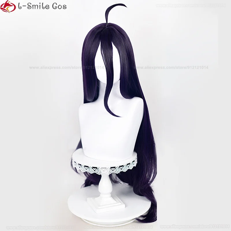 100Cm Albedo Cosplay Pruik Anime Cosplay Albedo Pruiken Dieppaars Zwart Pruik Hoorns Hittebestendige Synthetische Pruiken Pruik Cap