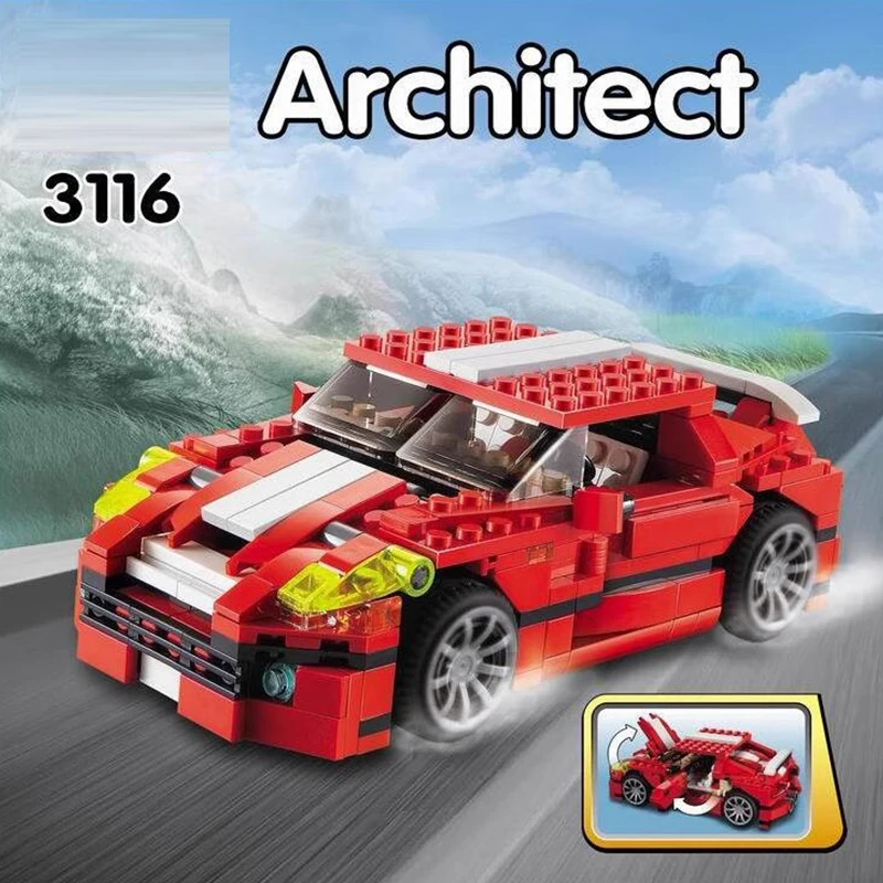 374 Uds. Serie creativa 3 en 1 bloques de construcción de automóviles de potencia rugiente dinosaurio avión Dino ladrillos juguetes para niños regalos