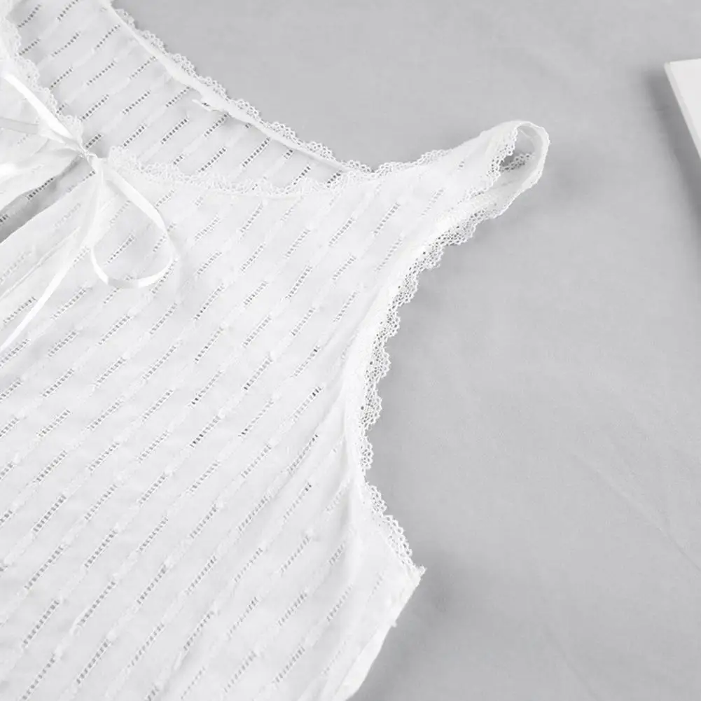 Women's Sleeveless Nightgown Cotton Lace Chemise Nightshirts V Neck Lace Up Hollow Babydoll Sleepwear Summer Short Robe