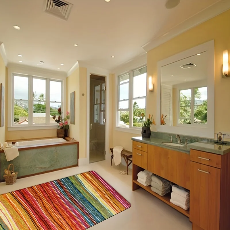 VIKAMA Colorful Striped Rug Rainbow Doormat Welcome Mat Soft Large Area Rug For Bedroom Carpet For Live Room Home Decor