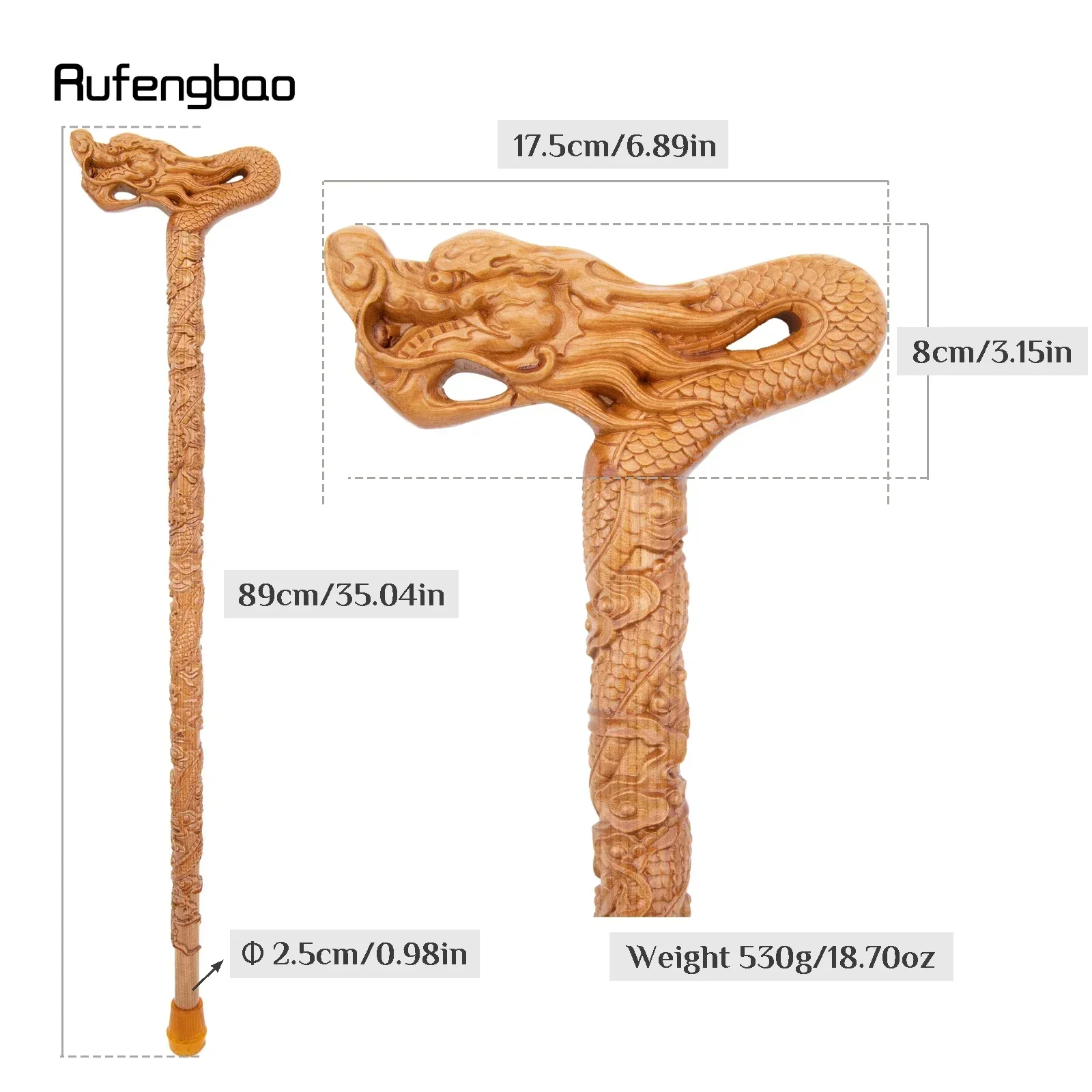 Yellow Flower Dragon Wooden Single Joint Fashion Wood Stick Decorative Cospaly Cane Steampunk & Everyday Use 89cm