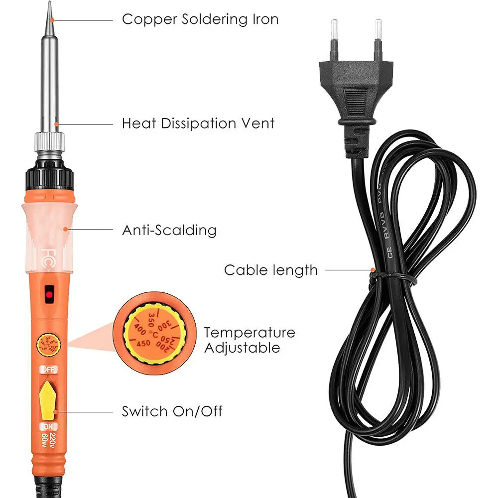 Kit saldatore elettrico digitale da 60W Set temperatura regolabile 220V 110V strumento di saldatura riscaldatore ceramico strumento di riparazione per saldatura