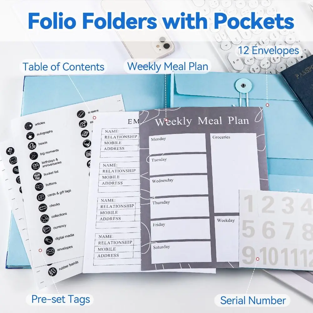 

File Organisation Folio Folders with Pocket Budget Planner Bag Portable Folio Life Organizer Binder Sticker Split Storage