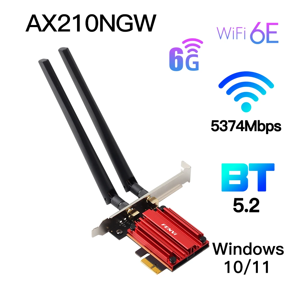 3000Mbps Dual Band Intel AX210 Wi-Fi 6E Wireless PCI-Express Adapter Bluetooth 5.2 Desktop Network Card 2.4G/5G/6Ghz 802.11AX/AC