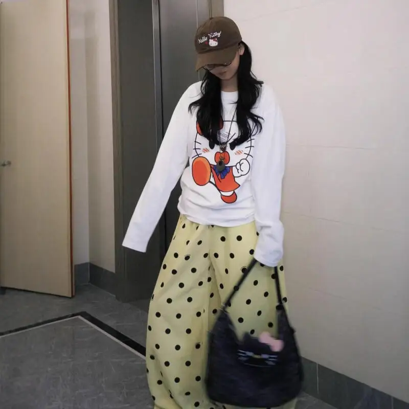 Anime Kitten Vrouwen Sweatshirt 2023 Nieuwe Cartoon Kawaii Ronde Hals Losse Comfortabele Lange Mouw Schattig Meisje T-shirt Student tops