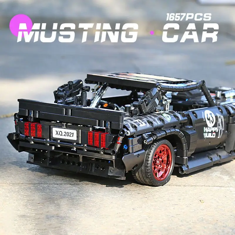 1639PCS High-Tech City Mustang Sport Car Building Blocks Black Racing Speed Vehicle MOC Assemble Bricks Boy Toys Birthday Gifts