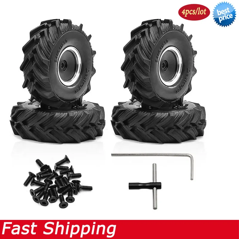 1.0'' Aluminium RC Cralwer Beadlock Wheel and Tires Set for 1/18 Traxxas TRX4M 1/24 Axial SCX24 AX24 FCX24