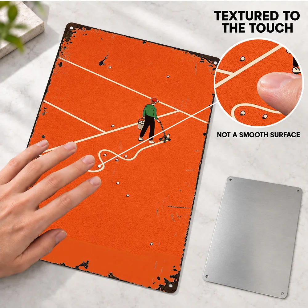 Tennis Court Maintenance With Balls Aluminum Poster Customized Metal Sign Contemporary Sports Style Wall Art For Living Room