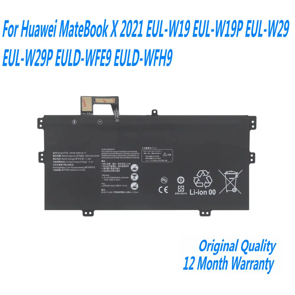 Nouvelle batterie d'ordinateur portable HB30B1W8ECW-31 pour Huawei MateBook X 2021 EUL-W19 EUL-W19P EUL-W29 EUL-W29P EULD-WFE9 EULD-WFH9