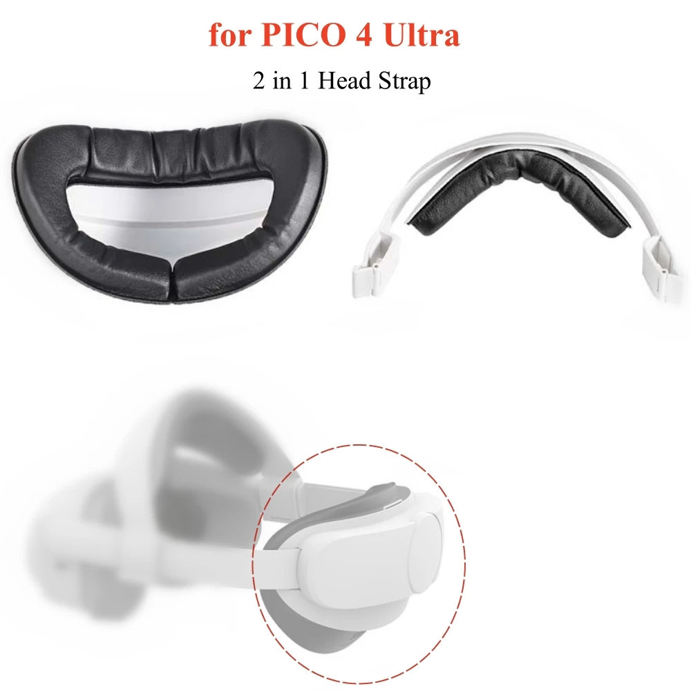 PU Leather Foam Headrest Cushion Forehead Support for PICO 4 Ultra 2Pcs/Set Head Strap VR Glasses Accessories
