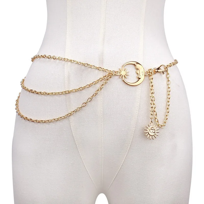 Fashion Sun Moon Layered Waist Chain – Punk-Stil, verstellbarer Bauchgürtel für Damen, Gothic-Hüftgeschirr, Hose, dekoratives Accessoire – Detail 11