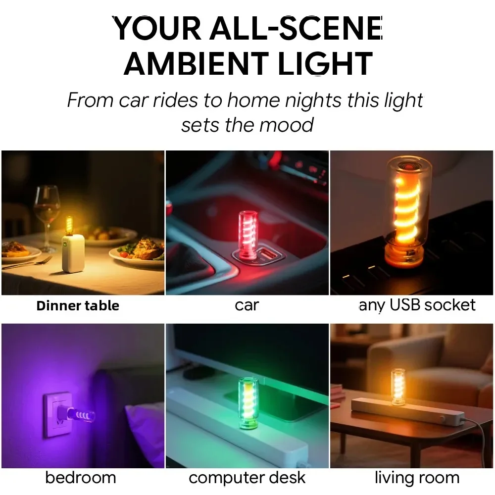 TCYATO 1PCS piral pattern USB night light touch bedside car atmosphere light ceramic LED glass bottle mini car atmosphere light