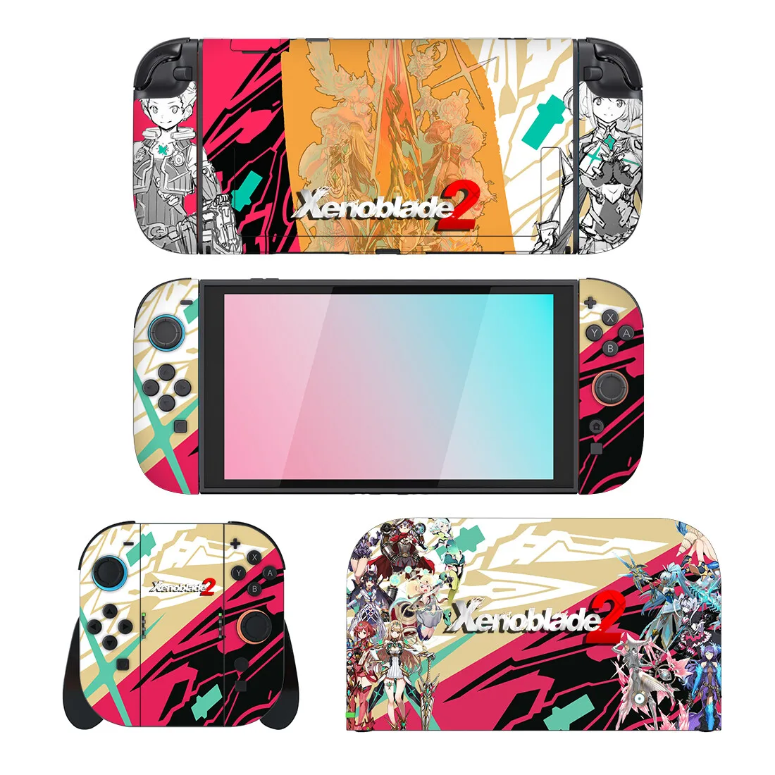 Xenoblade Chronicles حامي ملصق الجلد لنينتندو سويتش 2 وحدة التحكم حوض شاحن حامل حامل Joy-con تحكم الفينيل