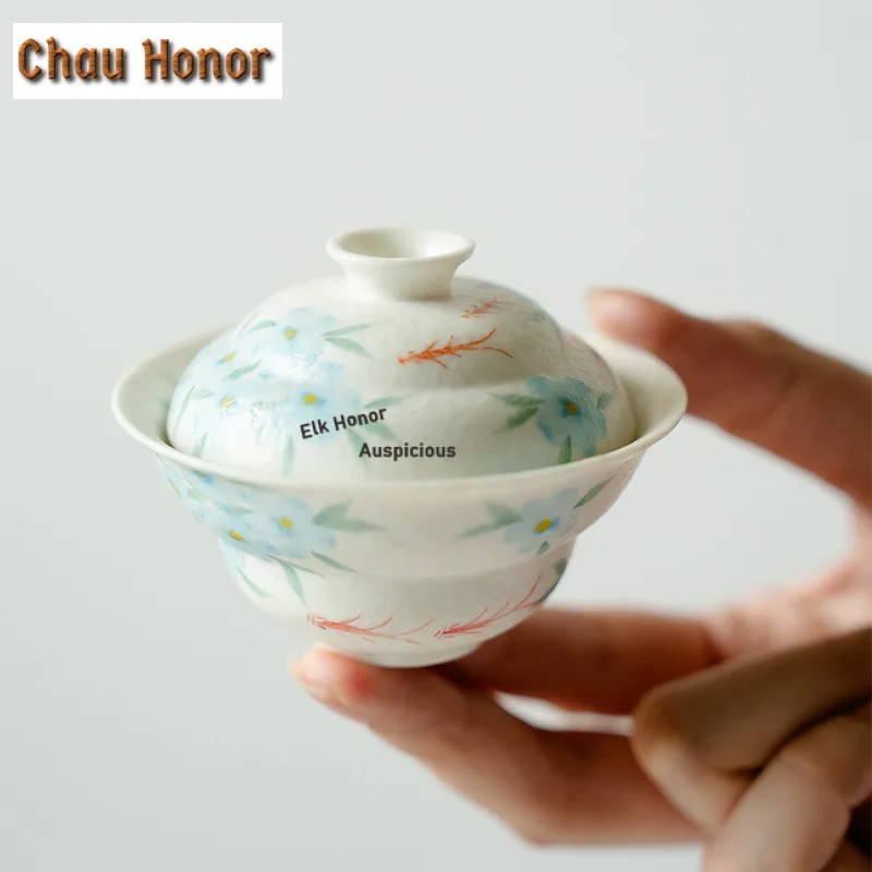 

55 мл Чистая ручная роспись Голубая звезда Цветочная тыква Гавань Ретро Чайная варенья Чаша для чая с крышкой Набор для приготовления чая Крышка Чаша Чайная церемония