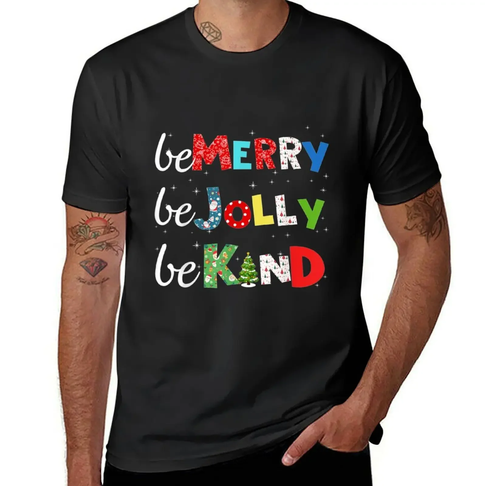 

Be Merry Be Jolly Be Kind Christmas Tree T-Shirt Blouse anime stuff mens graphic t-shirts funny