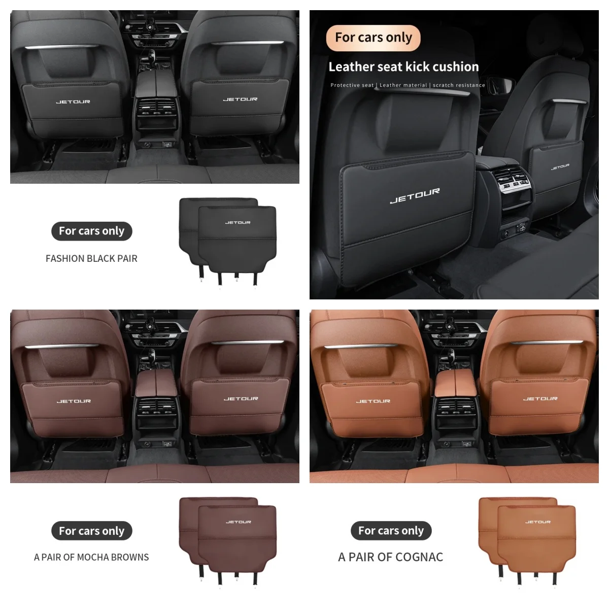 PU Leather Car Seat Back Anti‑Kick Pad Storage Pouch For Chery Jetour Dashing X70S Tiggo 9 Omoda 5 Rear Seat Storage Organizer