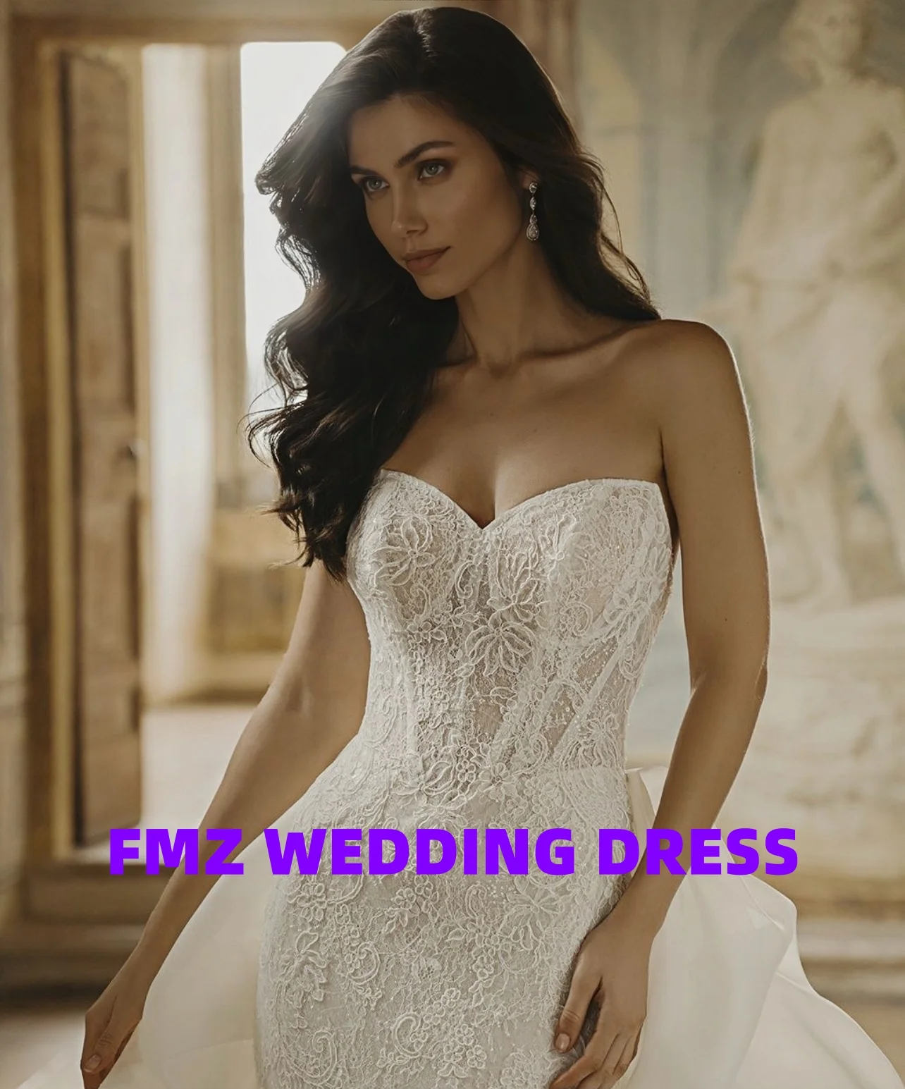 فستان زفاف مخصص بياقة حلوة بدون أكمام حورية البحر ذيل قابل للانفصال أماندا نوفيس فيستدوس دي نوفيا أماندا نوفيا