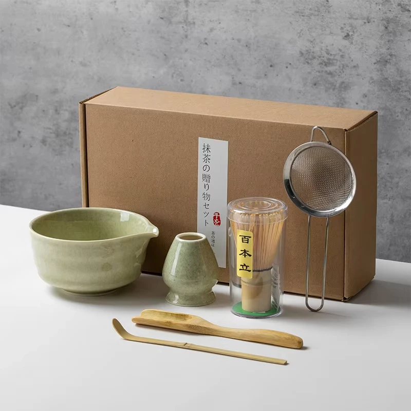 4/5/6pcs Ceramic Matcha Set Japanese Style Traditional Bamboo Whisk Scoop Matcha Bowl Tea-making Tools Tea Ceremony Gift