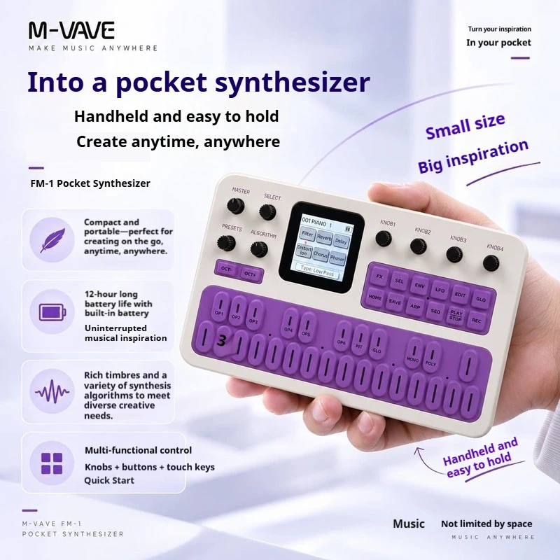 Hot M VAVE Fm1 Portable Mini Synthesizer Silicone Keyboard Built In Speaker Pocket Effect Device For Outdoor Music Arrangement