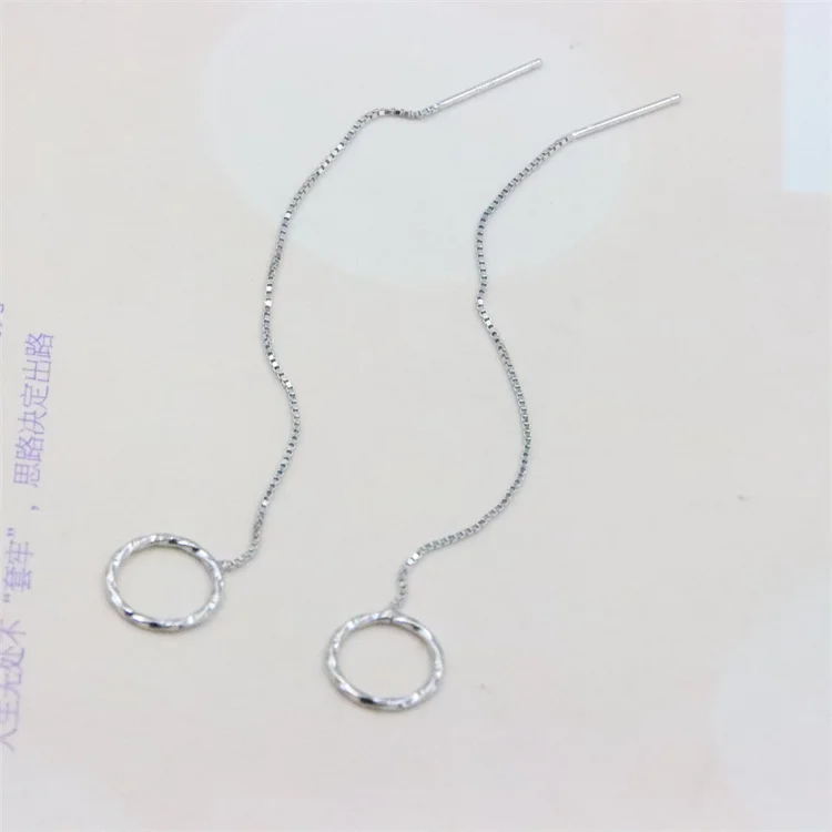 ZFSILVER Genuine925 Sterling Silver Simple Fashion Box Chain Round Circle Ear Line Eardrop For Women Earrings Jewelry Party Gift