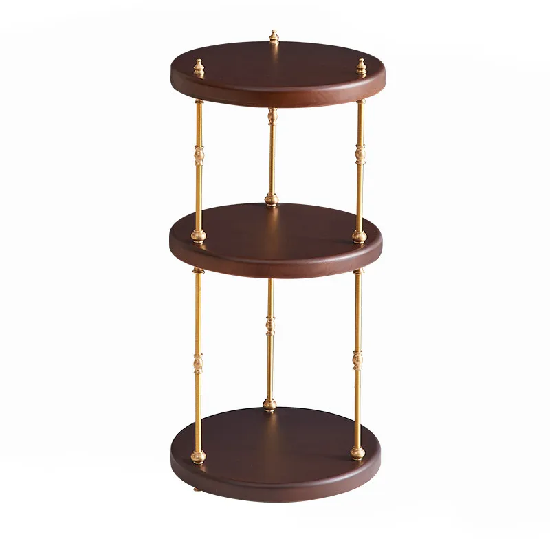 LH solid wood brass shelf three-layer retro refreshment rack small side few medieval