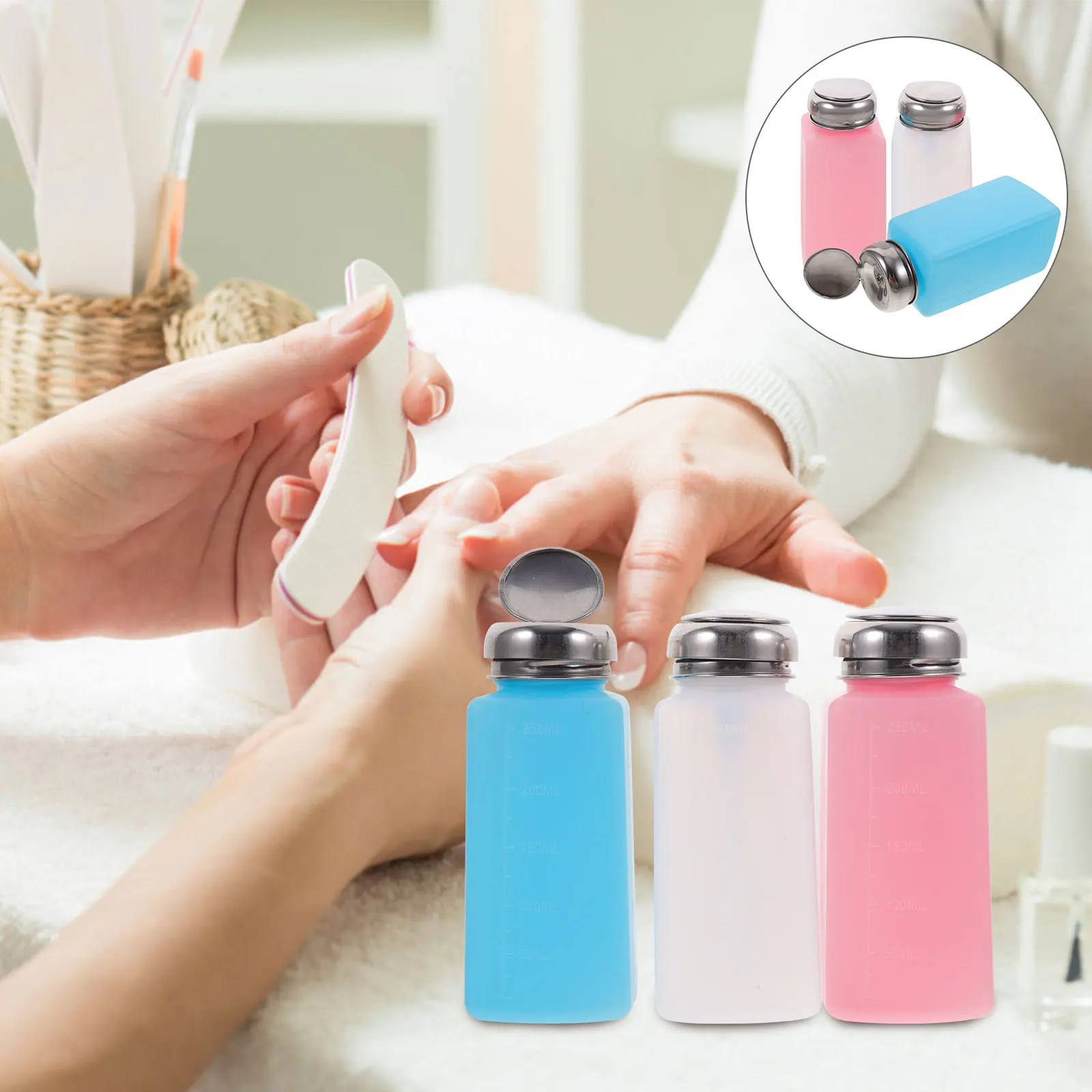 3 Stück 200 ml Nagellackentferner-Flaschen, tragbar, auslaufsicher, Druckpumpe, leerer Spender, exquisite Handwerkskunst, einfach zu tragen, Geschenk