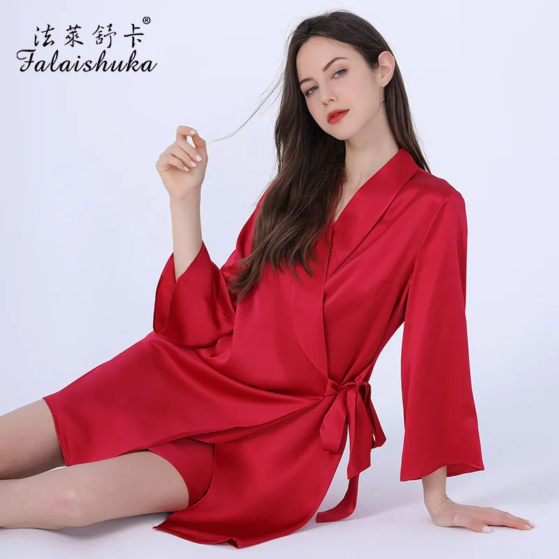 

19 momme 100% genuine silk Robe Gown sets women Noble dress+robe elegance silky mulberry silk women robes sets S5721