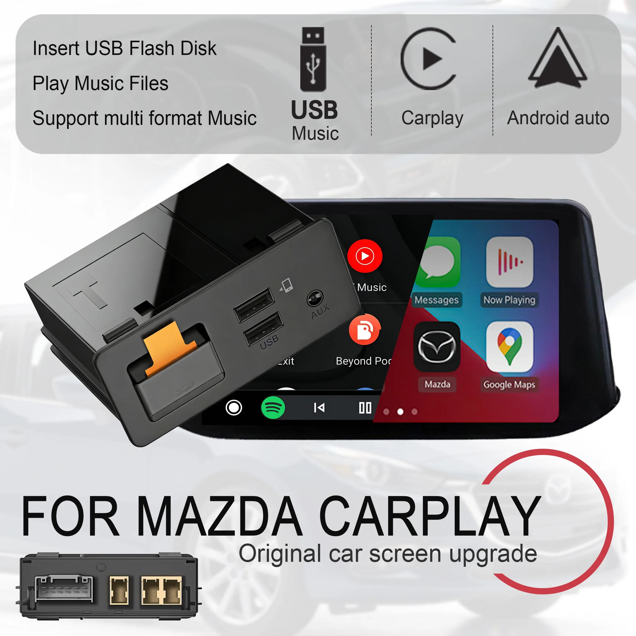 Wireless Android Auto And Carplay USB/Type-C Adapter for Mazda2 3 6 CX30 CX5 CX8 CX9 Bluetooth WiFi Connectivity