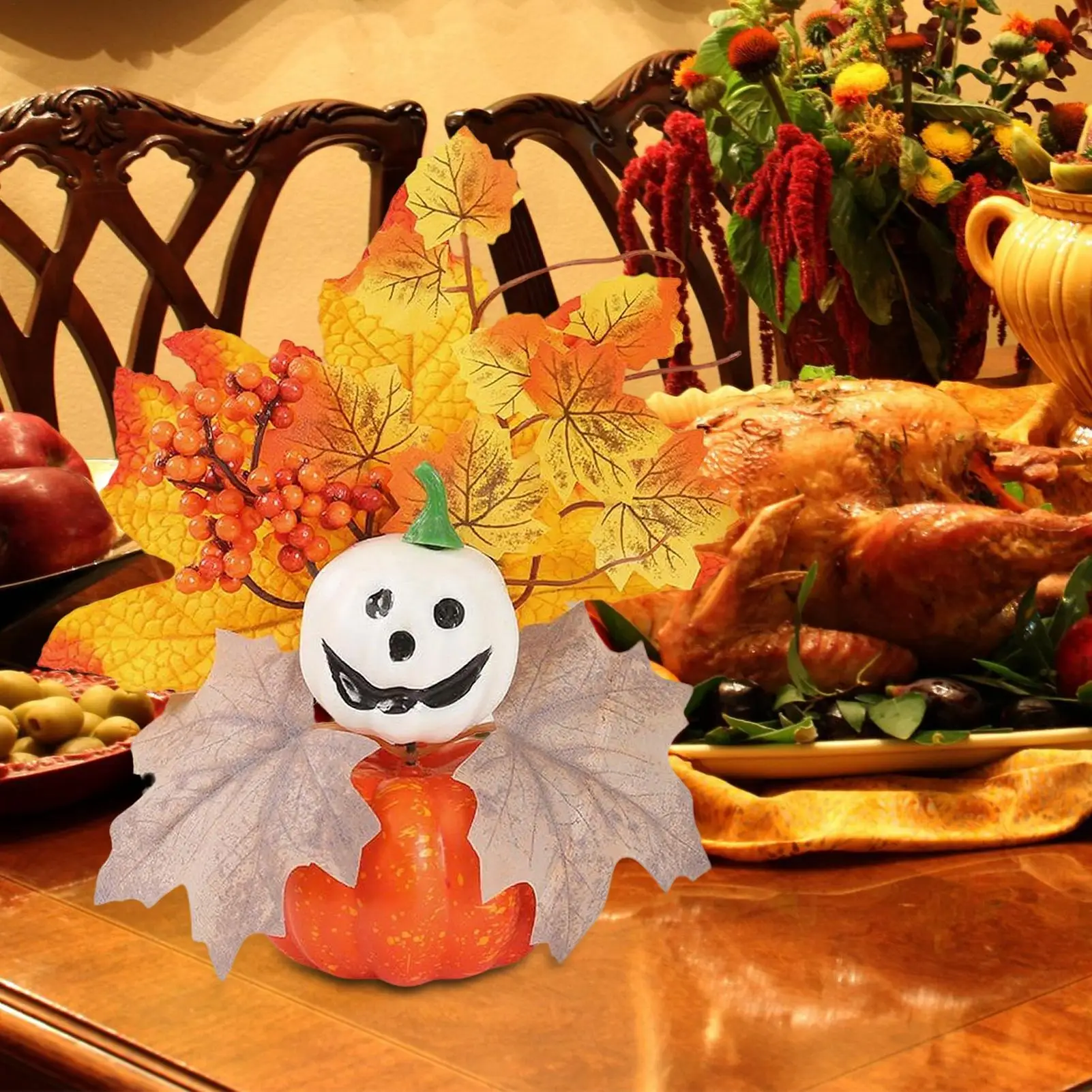 Decorações de abóbora de outono abóbora artificial com folhas de bordo halloween outono ação de graças colheita mesa peças centrais decoração para