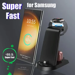 25W Super Fast Wireless Charger 3 in 1 for Samsung S24 S23 Ultra S22 S21 S20 Galaxy 5 4 3 Active Watch Earbuds Charging Station