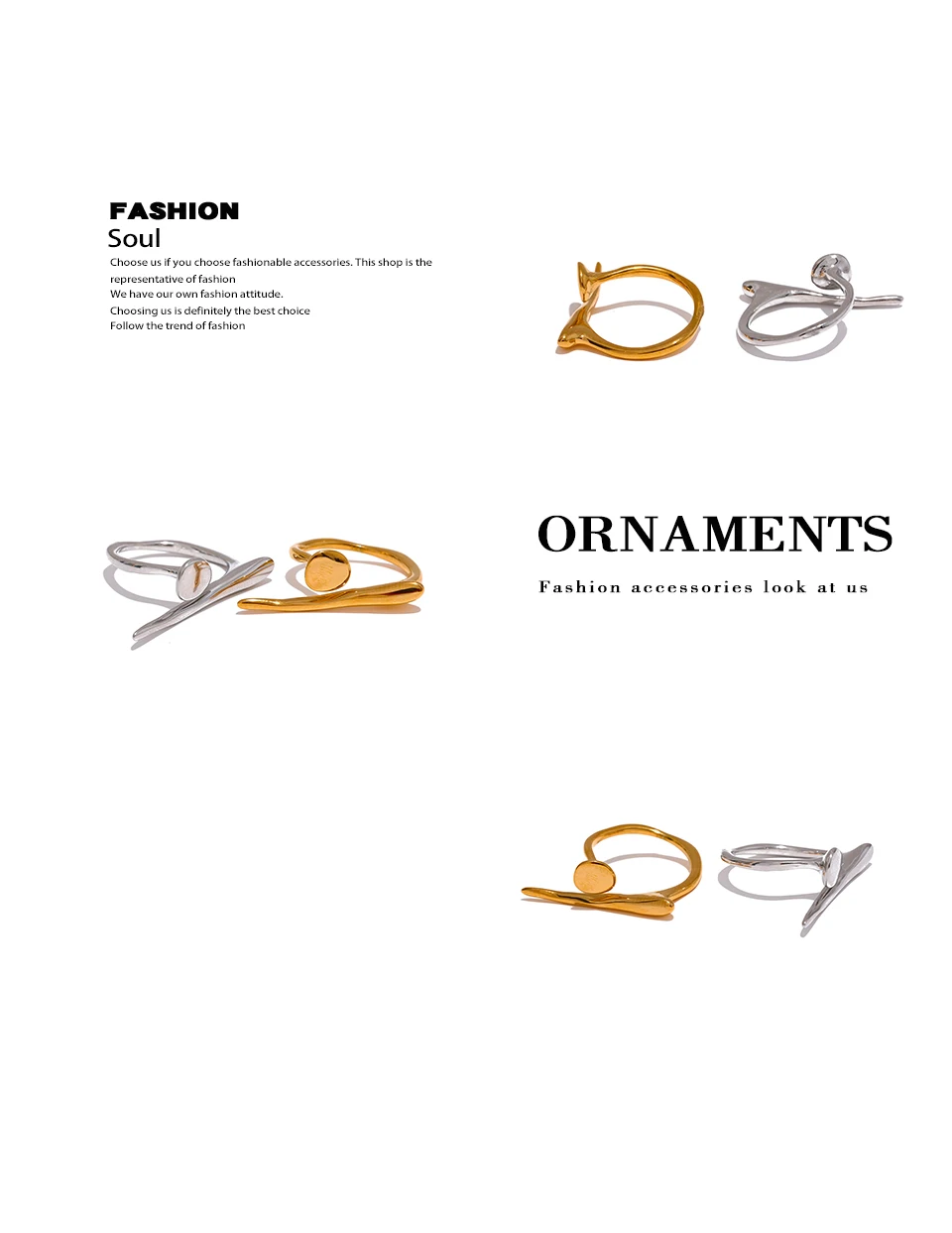 Yhpup Chic Edelstahl Persönlichkeit Minimalistischer edler Ring 18 Karat Gold Farbe Stilvoller einzigartiger Fingerschmuck für Frauen Wasserdicht – Detail 7