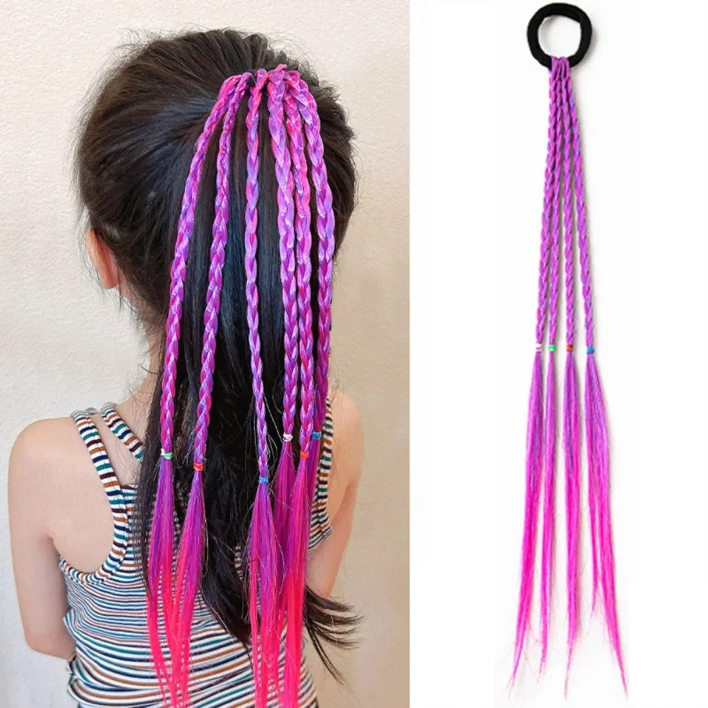 Kids Hair Clip Wigs Bows Gradient Colorful Ponytail Holder Rubber Band Braid Elastic Cool Party Baby Girls Accessories Headwear