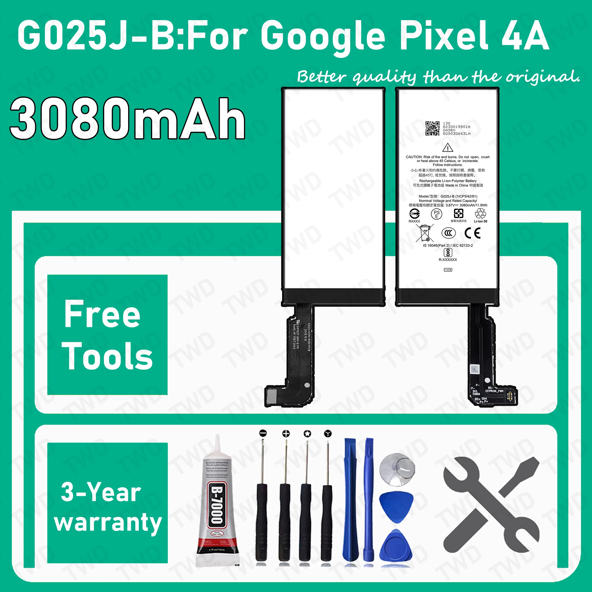 

G025J-B Large capacity 3080mAh Battery For Google Pixel 4A Batteries New High Quanlity+Free Tools