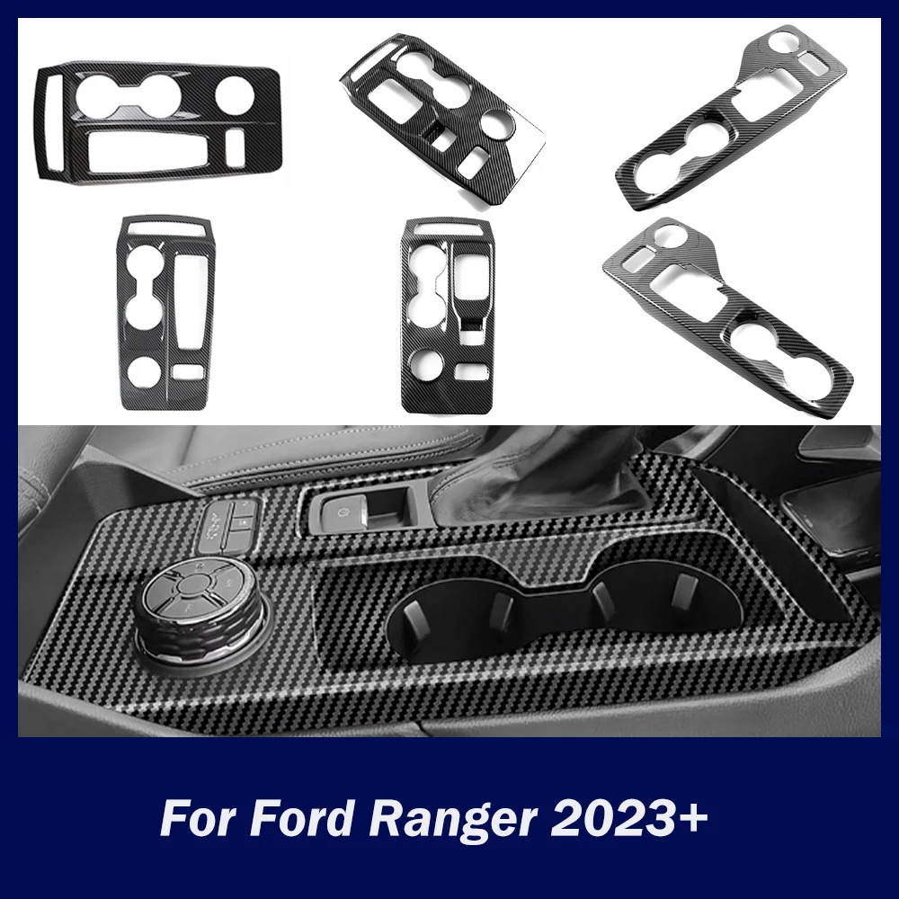 For Ford Ranger T9 2023 2024 Carbon Fiber Car Trim Panel Raptor Orange Key Armrest Cover Center Control Panel Car Accessories