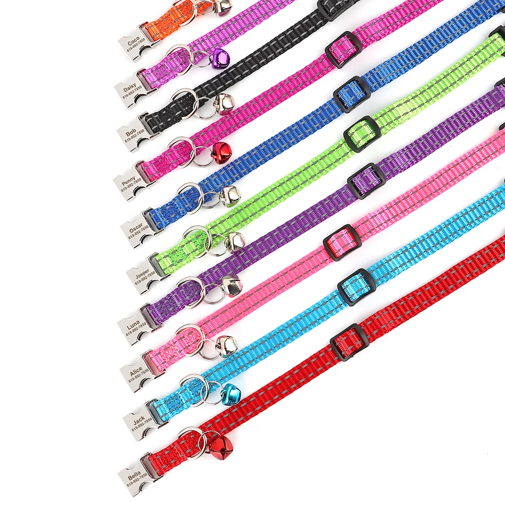 Eingraviert Individuelles Katze Kragen Reflektierende Kätzchen Welpen Halsbänder mit Glocke Personalisierte Pet Katzen Kragen Halskette Zubehör 1cm Breite – Detail 6