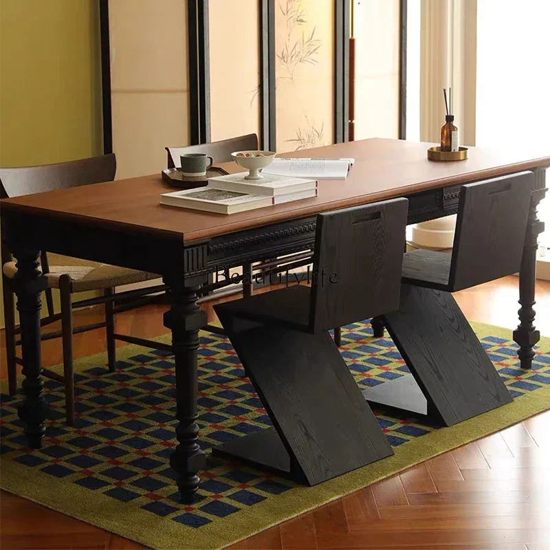 PG45American light luxury solid wood dining table French retro dining table